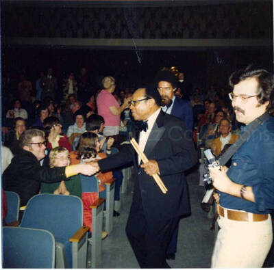 3 1/2 x 3 1/2 inch photograph. Lionel Hampton playing the vibraphone at Vernon Middle School, Vernon, CT