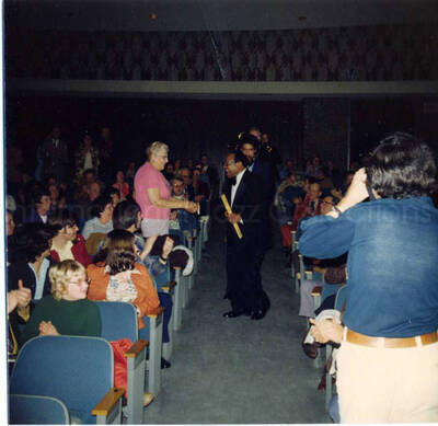 3 1/2 x 3 1/2 inch photograph. Lionel Hampton playing the vibraphone at Vernon Middle School, Vernon, CT