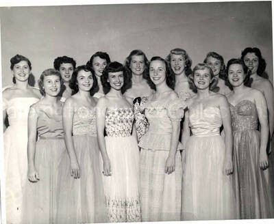 8 x 10 inch photograph. Group of unidentified women. Handwritten on the back of the photograph: Women chorus