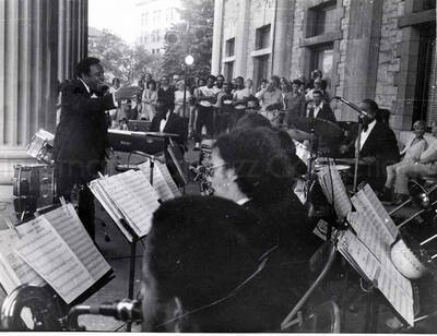 8 1/2 x 6 1/2 inch photograph. Lionel Hampton with band performing the song Sweet Georgia Brown