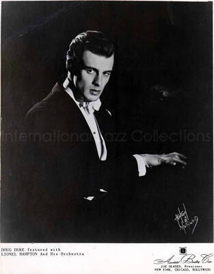 10 x 8 inch promotional photograph. Doug Duke. Inscription on the bottom of the photograph reads: Doug Duke featured with Lionel Hampton and His Orchestra
