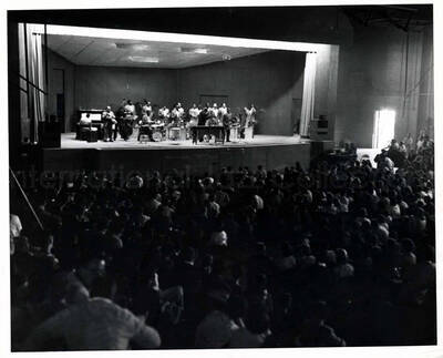8 x 10 inch photograph. Lionel Hampton on stage with band