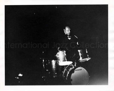 8 x 10 inch photograph. Lionel Hampton playing the drums