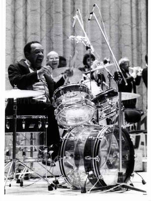 6 x 4 inch photograph. Lionel Hampton playing the drums
