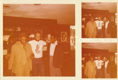 3 1/2 x 5 inch photograph. Lionel Hampton with Jean Claude Forestier and unidentified man