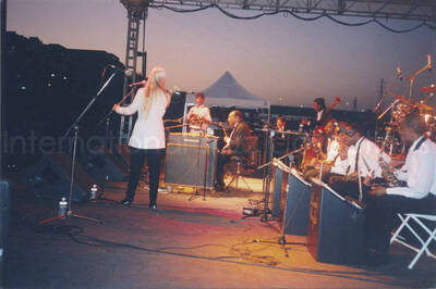 4 x 6 inch photograph. Lionel Hampton playing the vibraphone at the outdoors concert at the River Front, in Nashville, TN