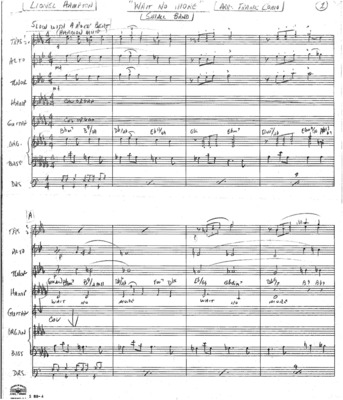 2 copies; 1 score (8 p.) + 7 parts, Small Band arrangement; 1 score (5 p.) + 5 parts, Record Session