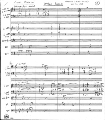 2 copies; 1 score (6 p.) + 7 parts, Big Band arrangement, Madison Square Garden; 1 score (5 p.) + 7 parts, Small Band arrangement