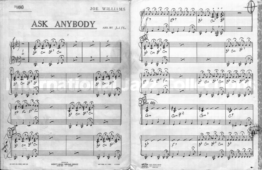 page of handwritten score for Ask Anybody