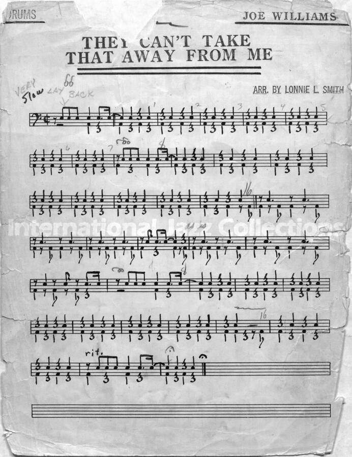 page of handwritten score for They Can't Take That Away from Me