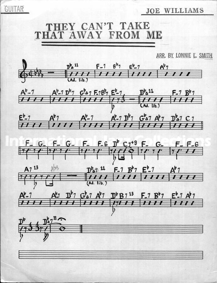 page of handwritten score for They Can't Take That Away from Me