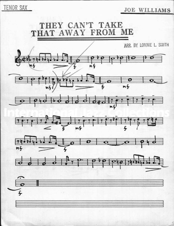 page of handwritten score for They Can't Take That Away from Me