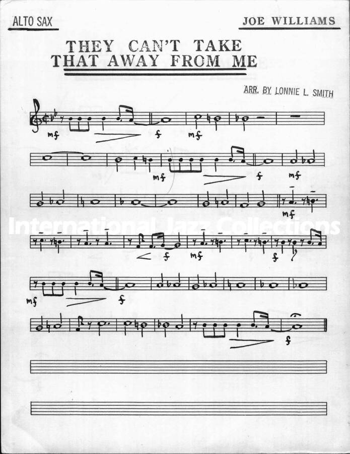 page of handwritten score for They Can't Take That Away from Me