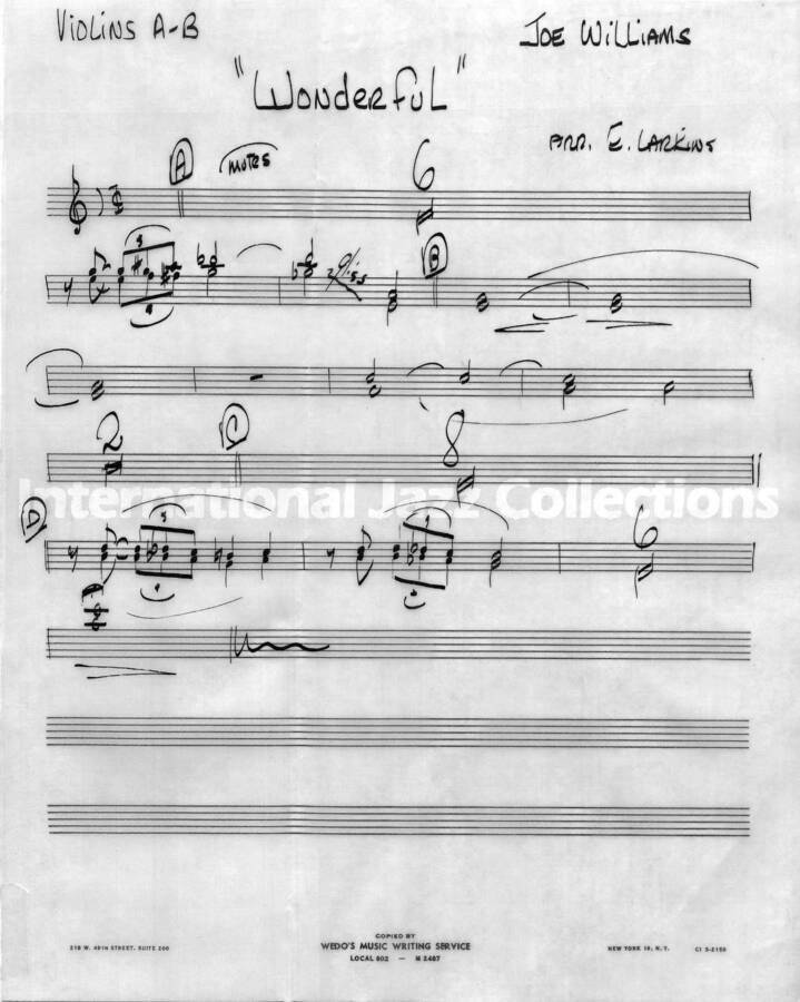 page of handwritten score for S' Wonderful