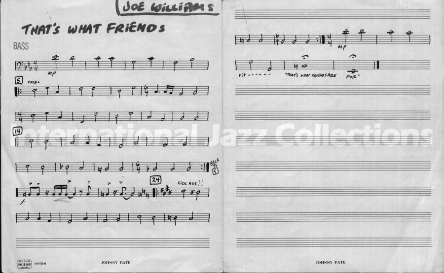 page of handwritten score for That's What Friends