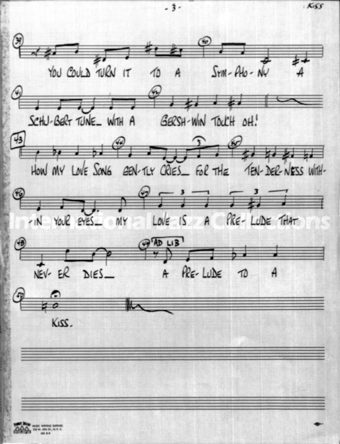 page of handwritten score for Prelude to a Kiss