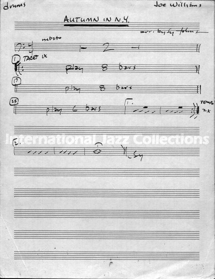 page of handwritten score for Autumn in New York