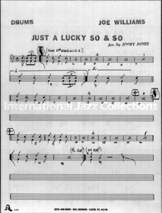 page of handwritten score for Just a Lucky So & So