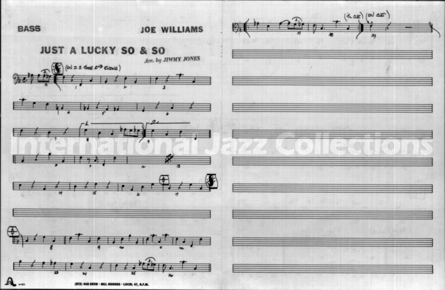 page of handwritten score for Just a Lucky So & So