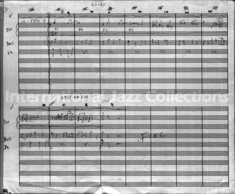 page of handwritten score for Just a Lucky So & So