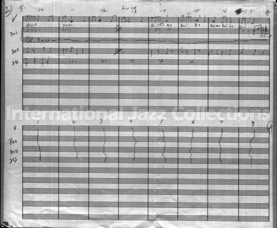 page of handwritten score for Just a Lucky So & So