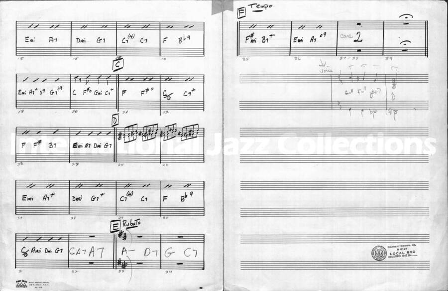 page of handwritten score for I Could Care