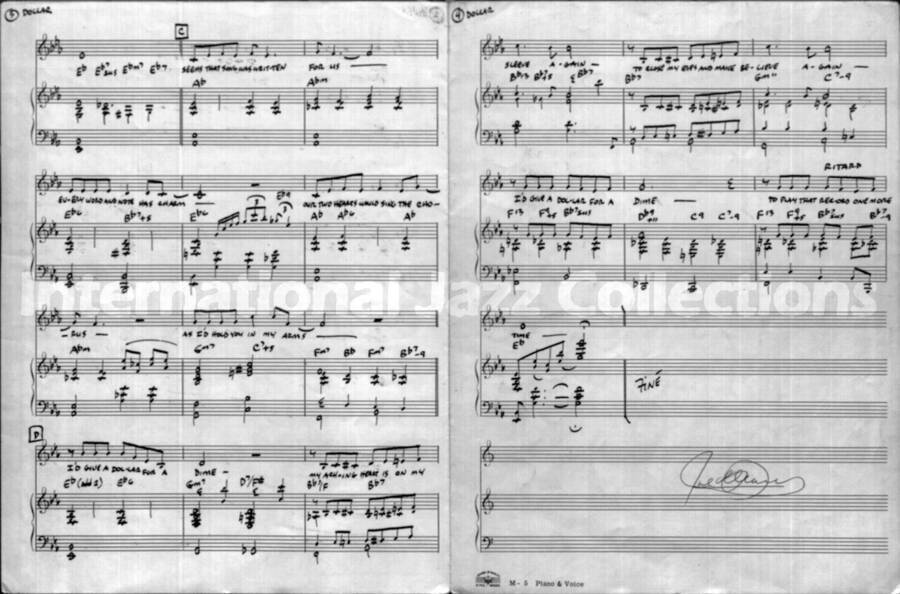 page of handwritten score for I'd Give a Dollar for a Dime