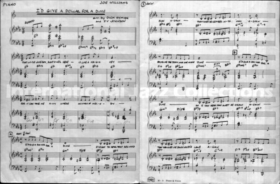 page of handwritten score for I'd Give a Dollar for a Dime