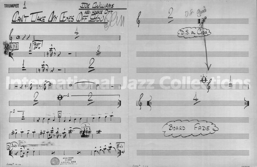 page of handwritten score for Can't Take my Eyes off You