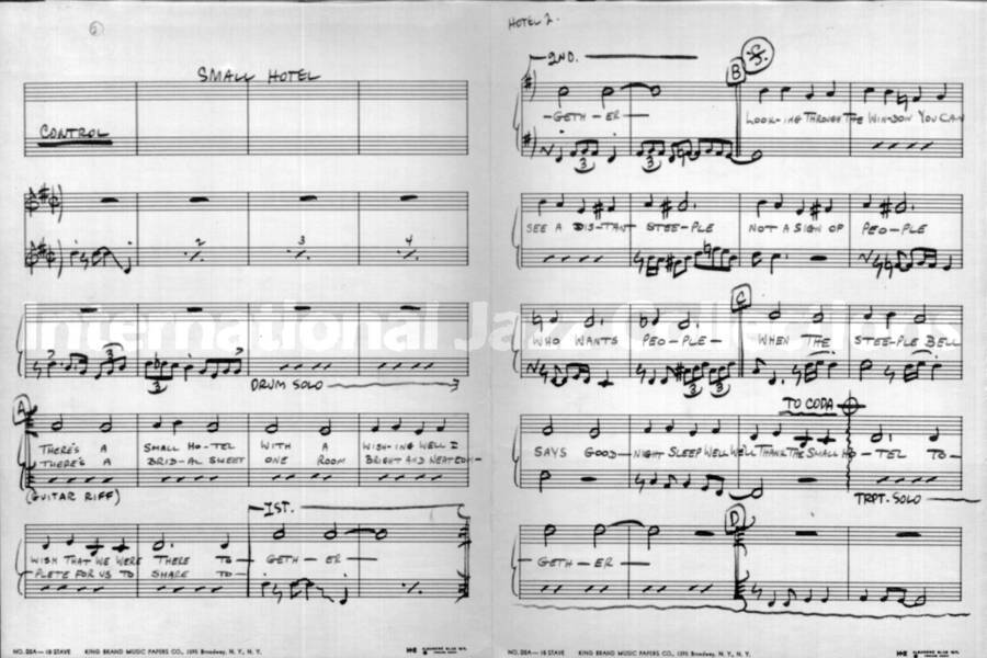 page of handwritten score for Small Hotel