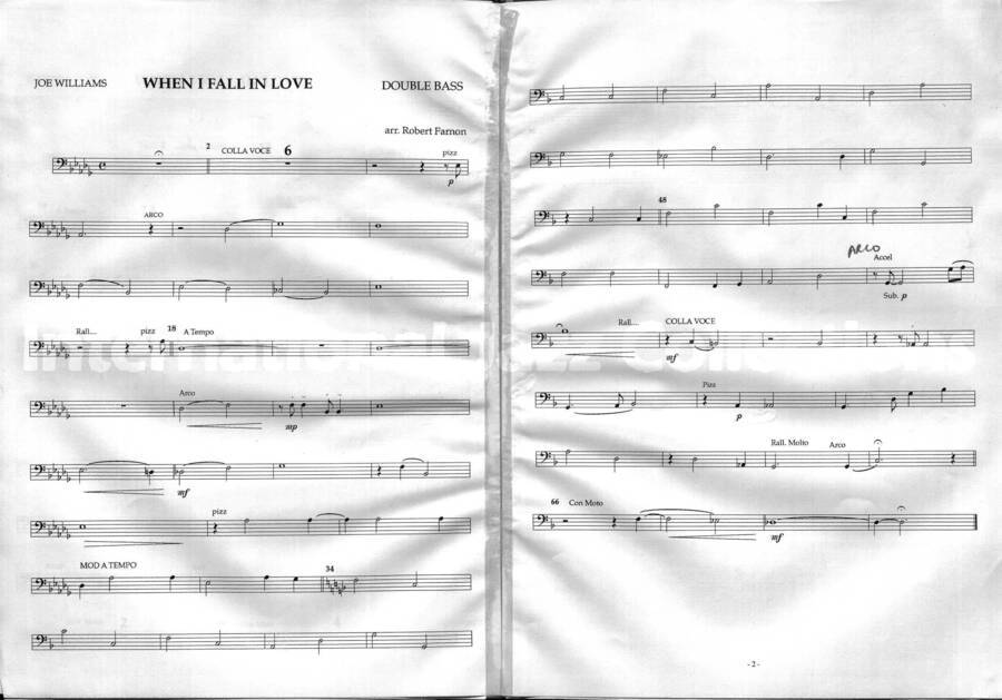 page of handwritten score for When I Fall in Love