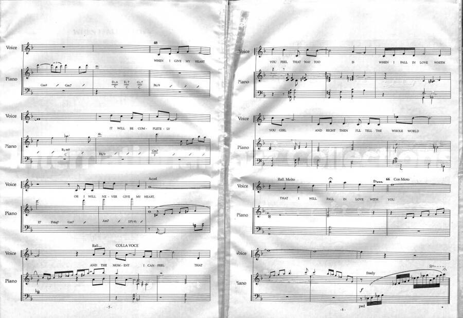 page of handwritten score for When I Fall in Love