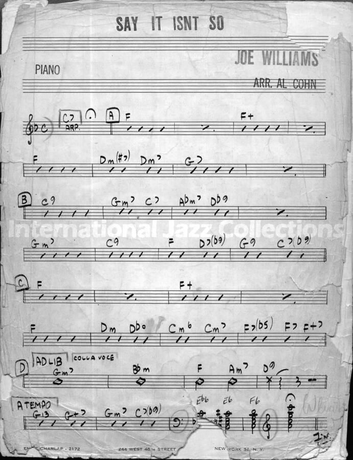 page of handwritten score for Say it isn't So