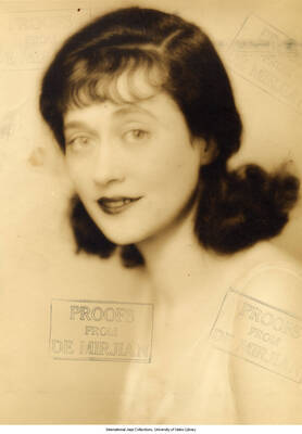 Black and white photograph of Lee Morse. Stamped: Proofs from De Mirjian