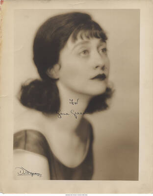 Black and white photograph of Lee Morse. Inscription: For Gene Green