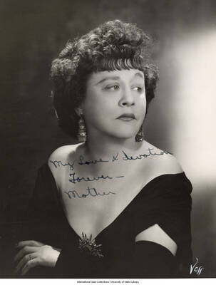 Black and white photograph of Lee Morse. Inscription reads "My Love & devotion Forever - Mother."