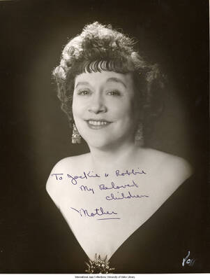 Black and white photograph of Lee Morse. Inscription reads "To Jackie & Robbie  My Beloved Children  Mother."