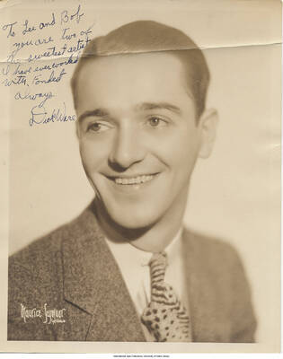 Black and white photograph of a man. Inscription: "To Lee and Bob  you are Two of the sweetest artist I have ever worked with.  Fondest always Dick Ware"