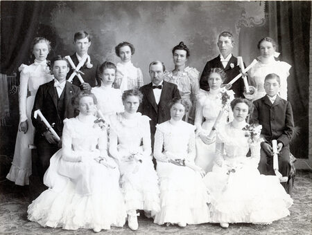 Pictured is a MHS graduating class, most likely the class of 1903.