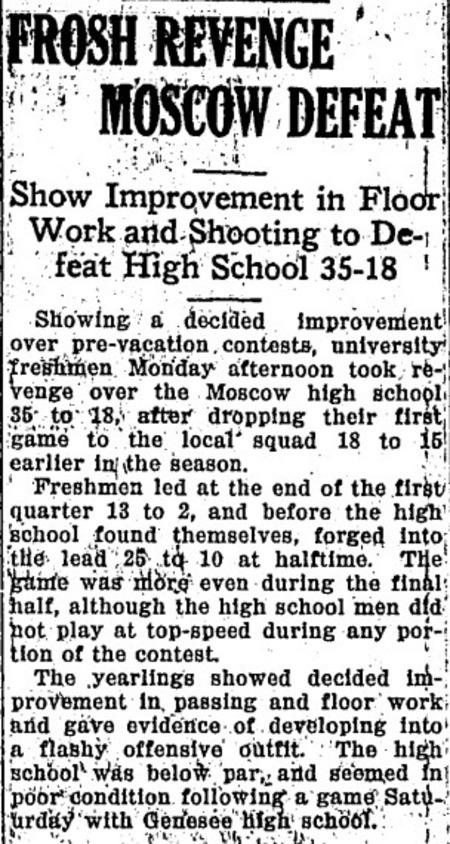 Article about UI freshmen (?) playing MHS in basketball and winning the game