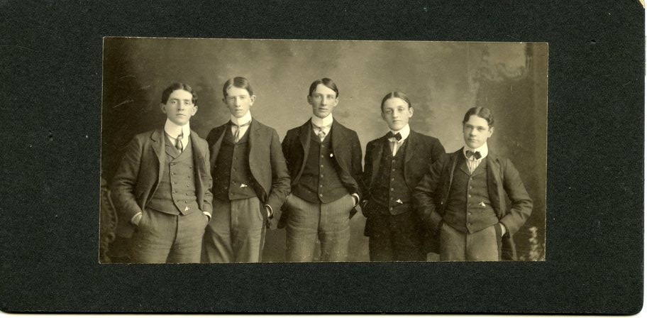 L to R: Swadener, Robert; Smith, Harvey; David, Earl; Ghormley, Robert; Kirkwood, Howard (J.H.) as boys