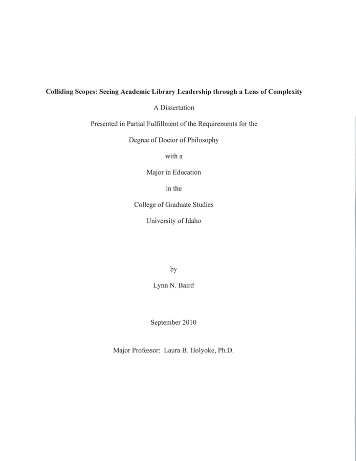 Dissertation (PhD, Education), University of Idaho, September 2010. Major professor: Laura B. Holyoke