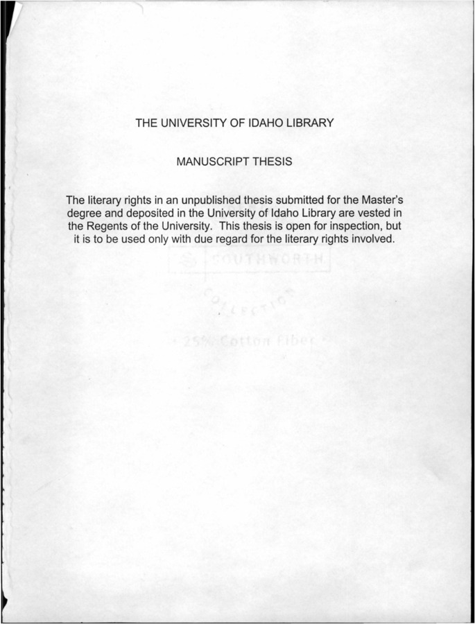 Thesis (M.S., Wildlife Resources) -- University of Idaho, December 2002. Major professor: Reese, Kerry P.