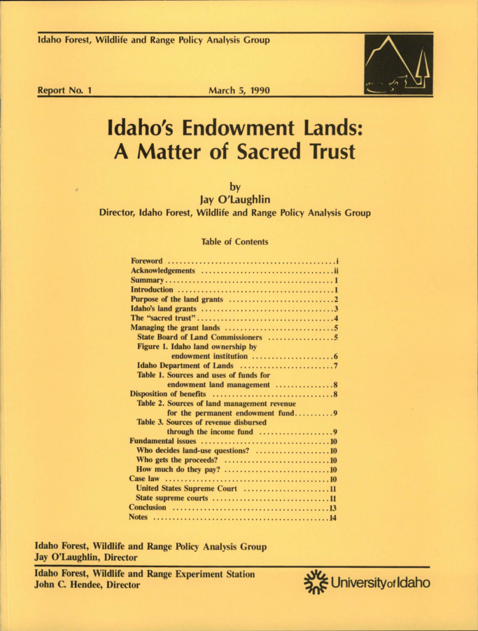 Policy Analysis Group Report - University of Idaho College of Natural Resources