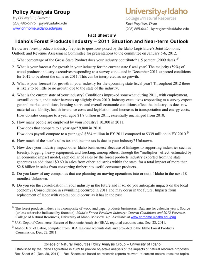 Policy Analysis Group Fact Sheet - University of Idaho College of Natural Resources