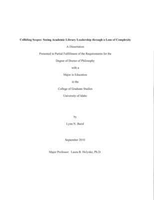 Dissertation (PhD, Education), University of Idaho, September 2010. Major professor: Laura B. Holyoke