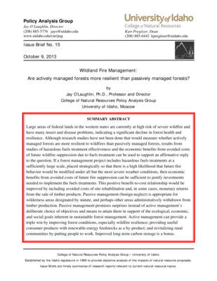 Policy Analysis Group Issue Brief - University of Idaho College of Natural Resources