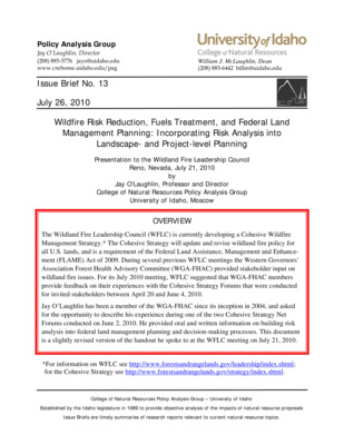 Policy Analysis Group Issue Brief - University of Idaho College of Natural Resources