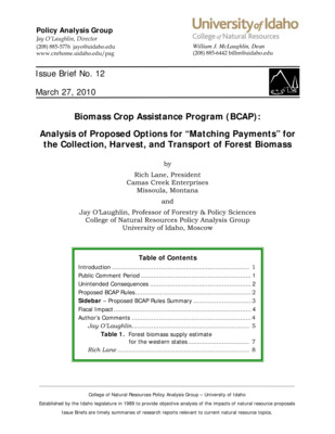 Policy Analysis Group Issue Brief - University of Idaho College of Natural Resources
