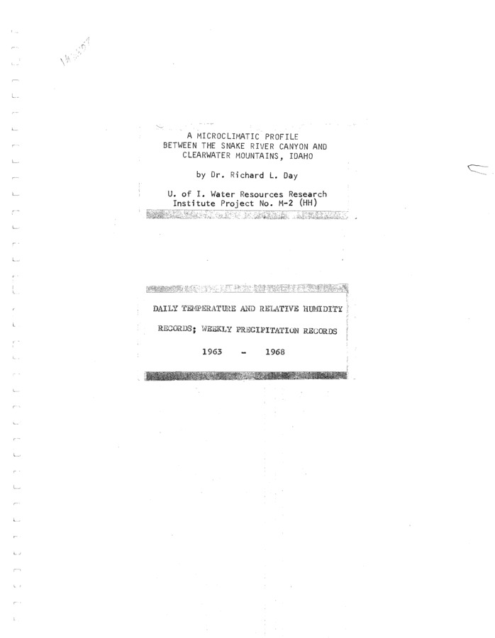This document contains data charts and records for temperature, relative humidity and precipitation for various locations in Idaho and Washington, 1963 - 1968.